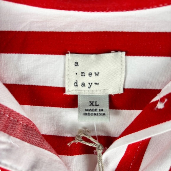 NWT A New Day Womens Red White Stripe Button Down Shirt XL Long Sleeve Casual - Picture 5 of 10